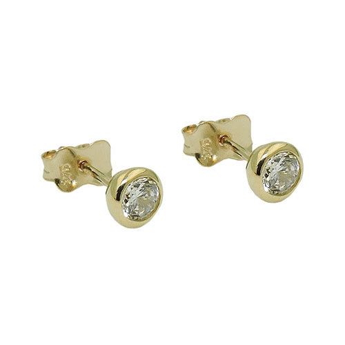 Ohrstecker 5mm Zirkonia rund Gold 375