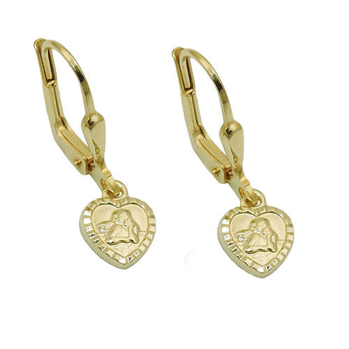 Ohrringe Brisur kleines Herz mit Engel glänzend Gold 585