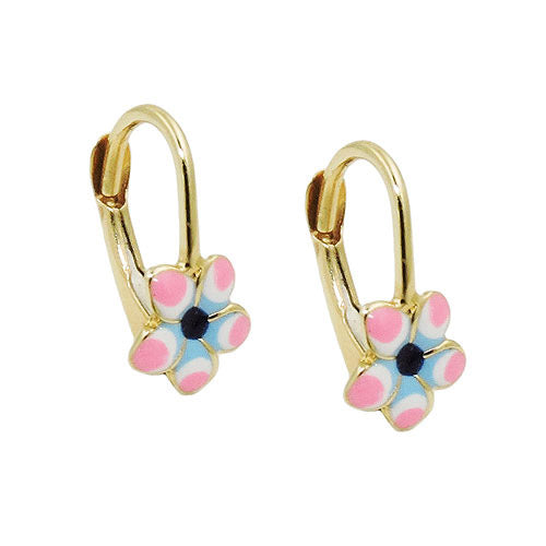 Ohrringe Brisur Blume pink-blau Gold 375