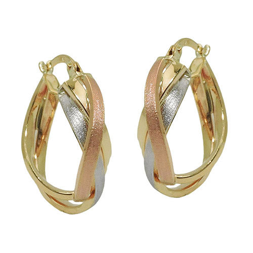 Creolen tricolor 3-farbig teilmattiert Gold 375