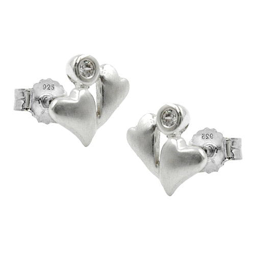 Ohrstecker 2 Herzen mit Zirkonia matt 925