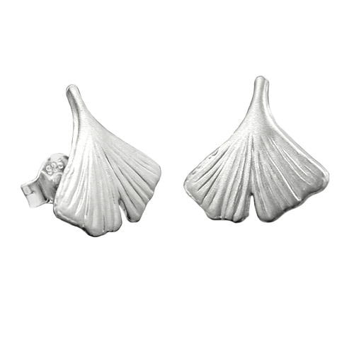 Ohrstecker 12 Ginkgoblatt matt Silber 925