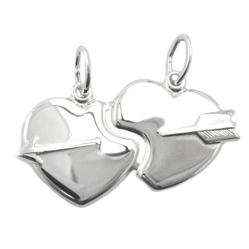 Anhänger 2 Herzen mit Pfeil Silber 925