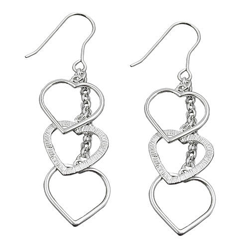 Ohrringe Ohrhaken 3 Herzen an Kette Silber 925