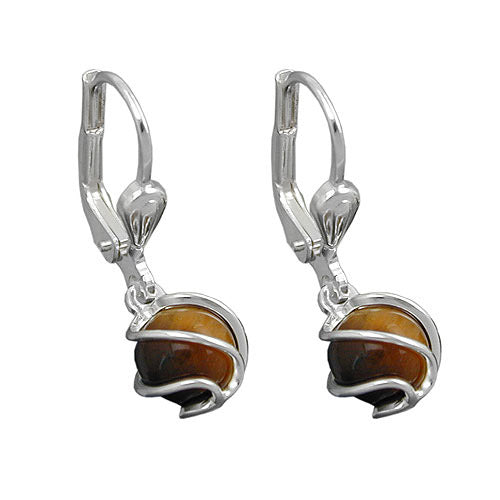 Ohrringe Brisur Perle Tigerauge 6mm Silber 925