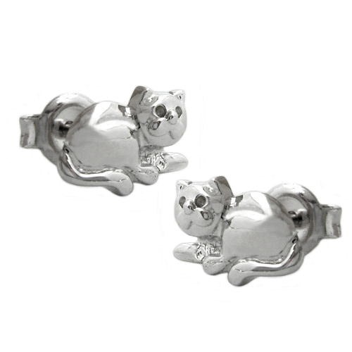 Ohrstecker Katze rhodiniert Silber 925