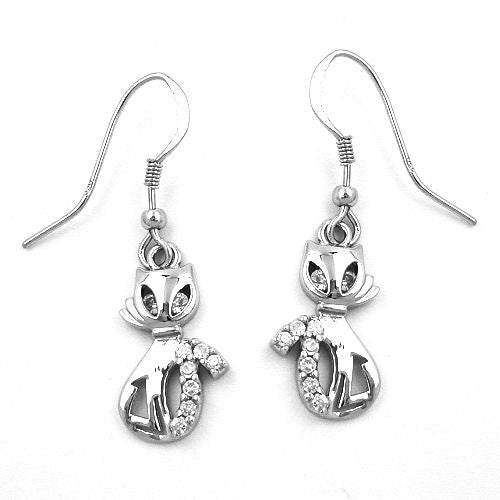 Ohrringe Ohrhaken Katze mit Zirkonia Silber 925