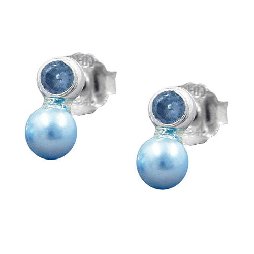 Ohrstecker synth. Aqua Perle Imitat 925
