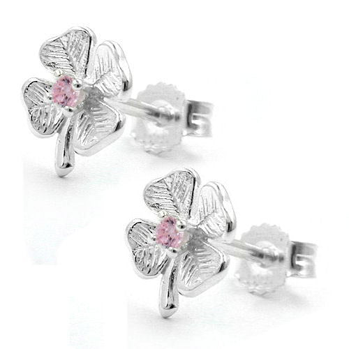 Ohrstecker Kleeblatt Zirkonia pink 925
