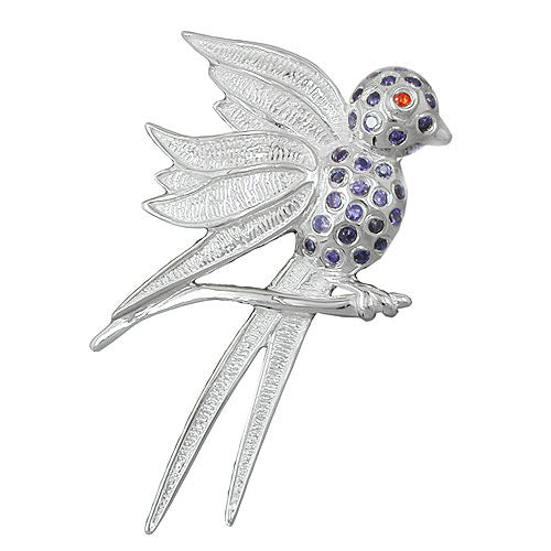 Anhänger Vogel mit lila Steinen 925