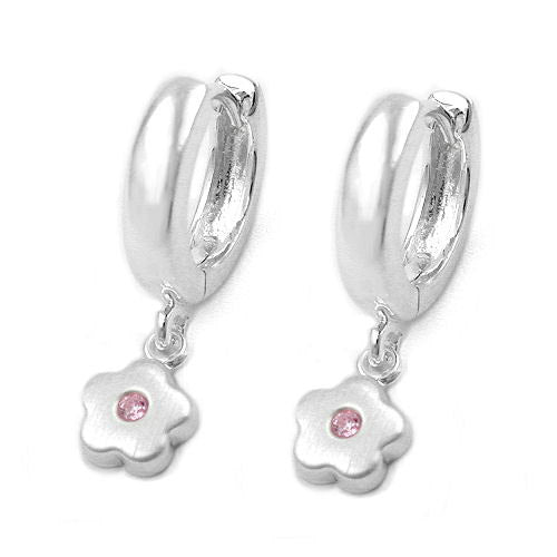 Creolen Hänger Blume rosa Silber 925