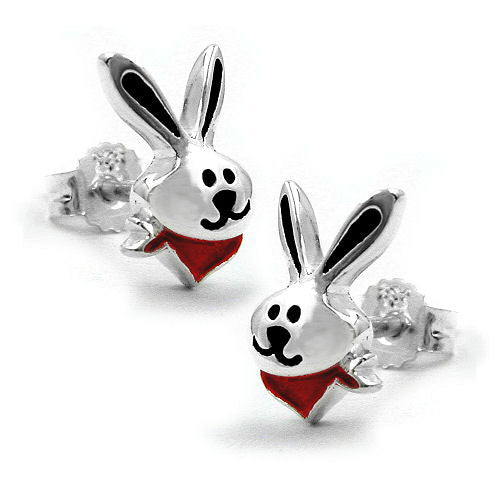 Ohrstecker Hase rot-schwarz Silber 925