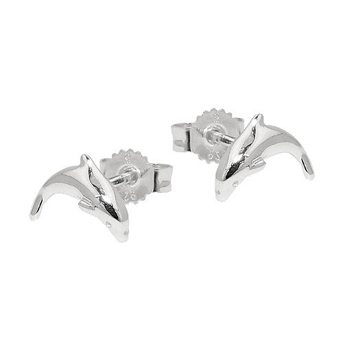 Ohrstecker 10mm springender Delfin glänzend Silber 925