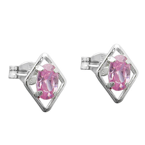 Ohrstecker Rhombus pink Zirkonia Silber 925