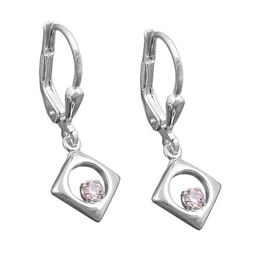 Ohrringe Brisur Viereck Zirkonia pink Silber 925