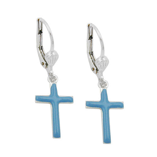 Ohrringe Brisur Kreuz hellblau-email 925