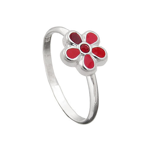 Ring Kinder Blume rot Silber 925