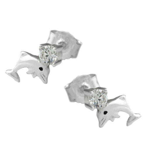 Ohrstecker 9x5mm Delfin mit Zirkonia Silber 925