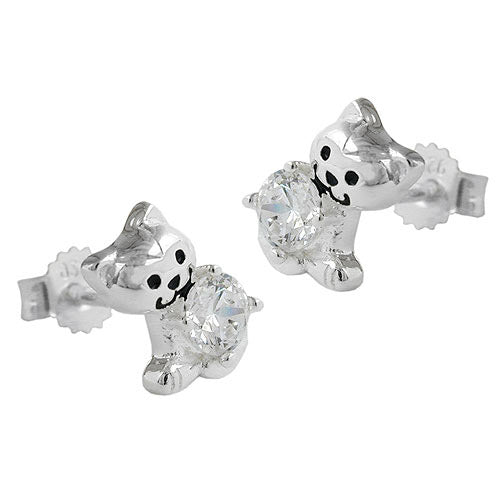 Ohrstecker Katze mit Zirkonia Silber 925