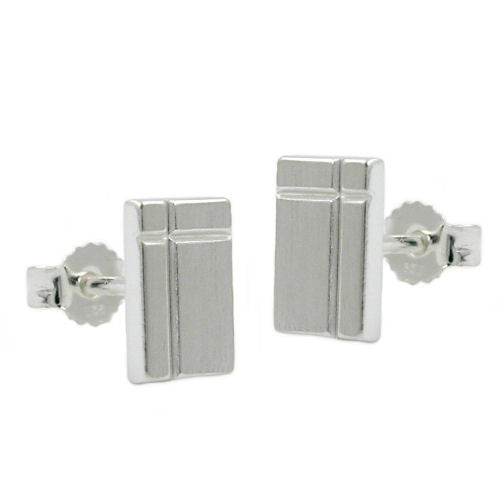 Ohrstecker Viereck mit Kreuz matt 925