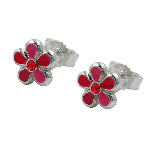 Ohrstecker Blume rot-lackiert Silber 925