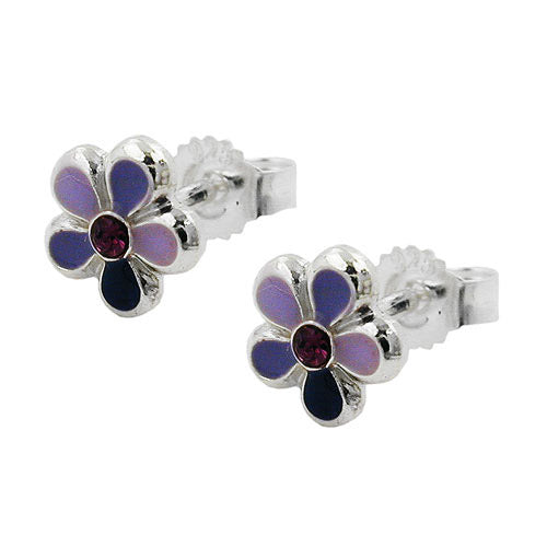 Ohrstecker Blume lila-lackiert Silber 925