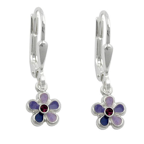 Ohrringe Brisur Blume lila-lackiert Silber 925