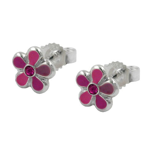 Ohrstecker Blume pink-lackiert Silber 925