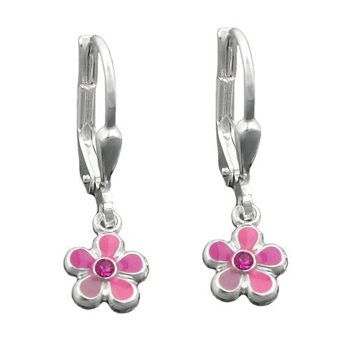 Ohrringe Brisur Blume pink-lackiert Silber 925