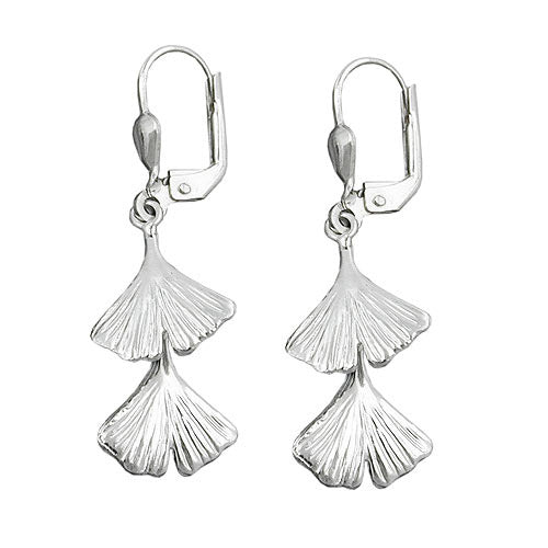 Ohrringe Brisur Ginkgo-Blatt doppelt glänzend Silber 925
