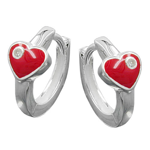 Creolen Herz rot mit Zirkonia Silber 925