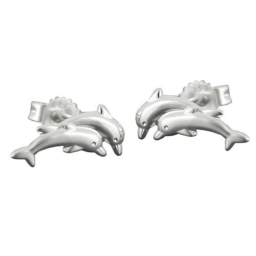 Ohrstecker 11x5mm Delfin-Pärchen matt-glänzend Silber 925