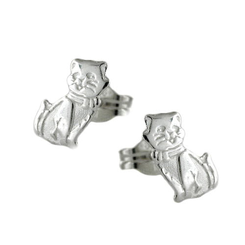 Ohrstecker Katze matt-glänzend Silber 925
