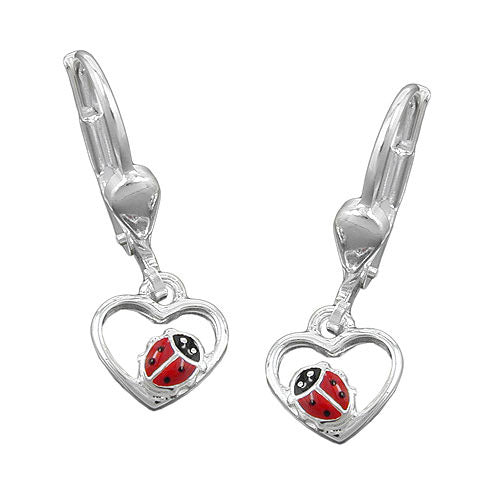Ohrringe Brisur Herz mit Marienkäfer Silber 925
