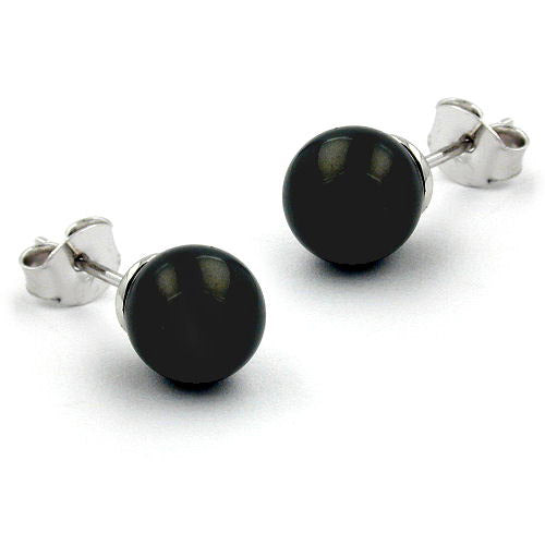 Ohrstecker 8mm Perle schwarz Silber 925