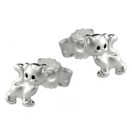 Ohrstecker Katze matt-glänzend Silber 925