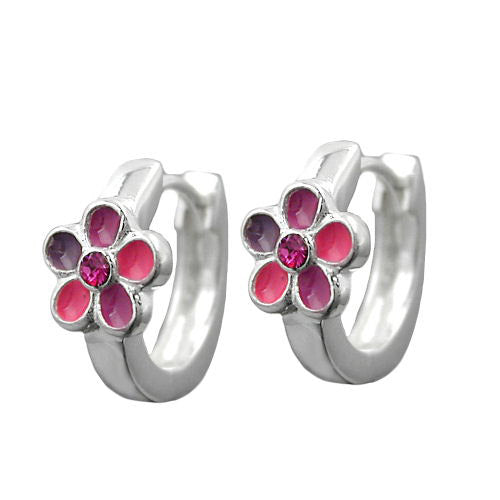 Creolen Blume pink-lackiert Silber 925
