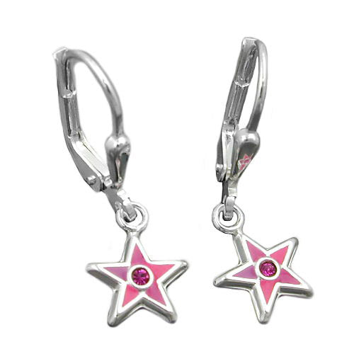 Ohrringe Brisur Stern pink lackiert Silber 925