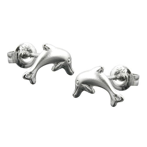 Ohrstecker 10x5mm springender Delfin matt-glänzend rhodiniert Silber 925