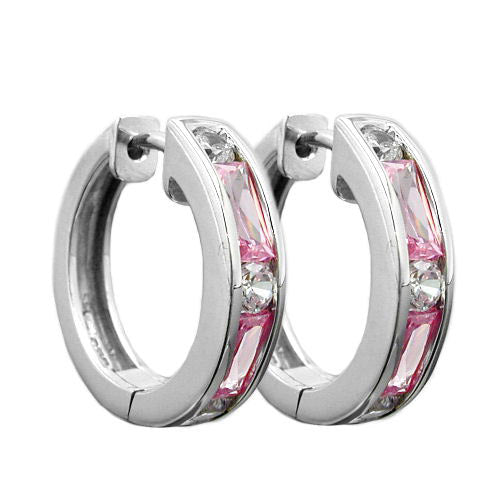Creolen Zirkonia weiss/pink Silber 925