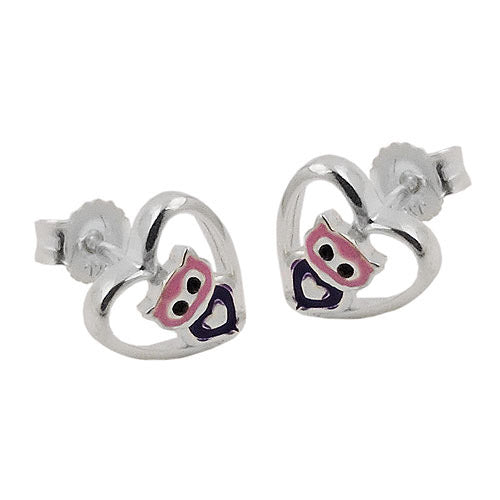 Ohrstecker kleine Eule im Herz Silber 925