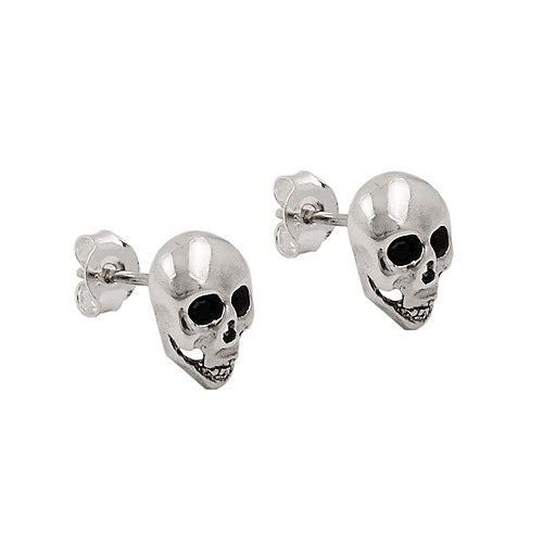 Ohrstecker 10x7mm Totenkopf mit schwarzen Glassteinen glänzend Silber 925
