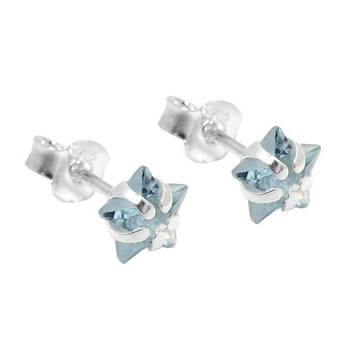 Ohrstecker 6mm Stern aqua Silber 925