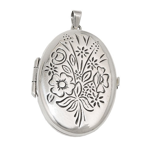 Anhänger Medaillon Blumenmuster oval Silber 925