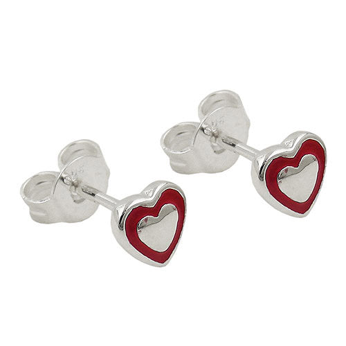 Ohrstecker Herz rot-silber Silber 925