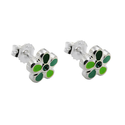 Ohrstecker Blume grün-lackiert Silber 925