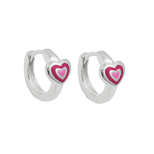 Creolen Herz zweifarbig pink-lackiert Silber 925