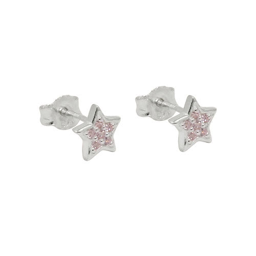Ohrstecker Stern mit Zirkonia pink Silber 925