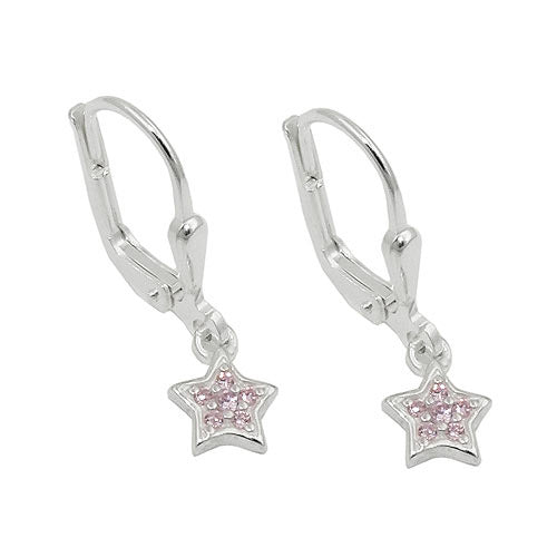 Ohrringe Brisur Stern mit Zirkonia pink Silber 925