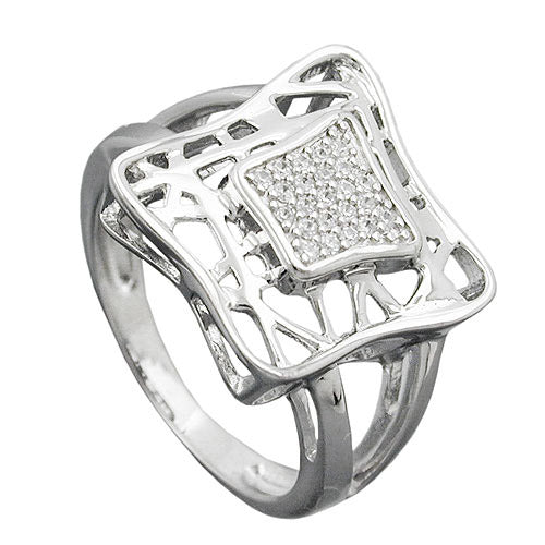 Ring Viereck mit Zirkonia Silber 925